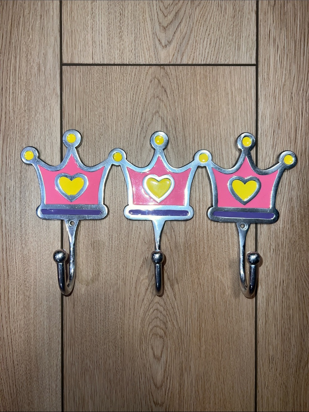 Paradigm Trends Pink and Yellow Crown Wall Hooks - Triple Hook Rack
